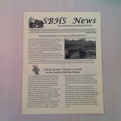 Vintage Sep 2005 Salmon Brook Historical Society Granby Connecticut SBHS NEWS