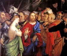 CHRIST AND THE ADULTERESS WITHOUT SIN CAST FIRST STONE PAINTING BY LOTTO REPRO