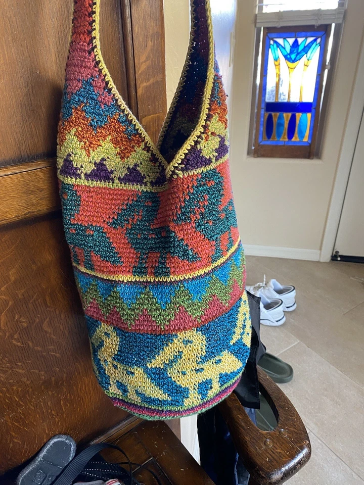 Hecho a Mano COLORIDO BOHEMIO CROCHET HOBO Hippie Mediados de Siglo BOLSO Foto 3 de 4