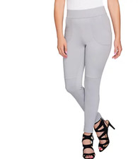 LOGO by Lori Goldstein - Twill Knit Pants w Stitch Detail - Grey - M Petite