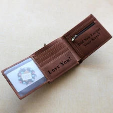 Personalised RFID Blocking Mens Wallet Genuine Leather Zip Coin Pocket ID Card