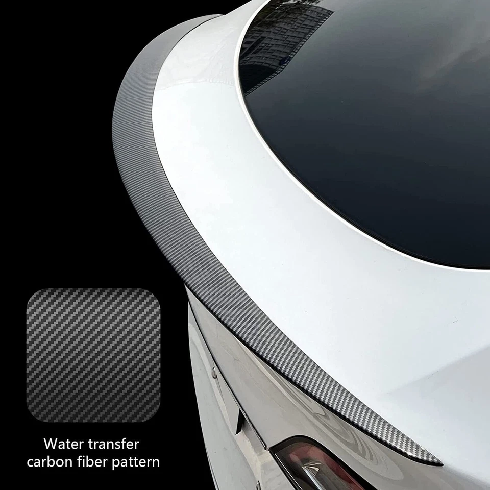 For Tesla Model Y 2020 - 2023 Rear Trunk Spoiler Tail Wing (Glossy Black Fiber) - Image 3 of 4