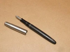 Vintage Scripto Medium Inc USA Black & Silvertone Bladder Fountain Pen