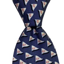 VINEYARD VINES Martha's Mens Silk Necktie USA Designer WHALE FLAG Blue/White EUC