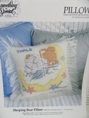 Candamar Something Special Cross Stitch Kit 12x12 Sleeping Bear Pillow 50496
