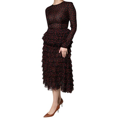 Dolce & Gabbana Black Red Polka Dot Silk Layered Midi Dress