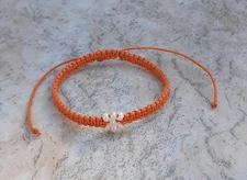 Wax Cord & Czech Seed Bead Macrame Bracelet Flower Design Orange White.
