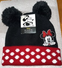 Minnie Mouse Disney One Size Pom Pom Ears Beanie Women Red Brand New 