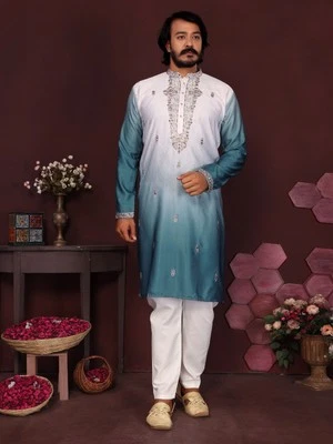 Bridal Gallery Kurta Prêt À Porter Homme, Tunique Longue Brodée Rama - Photo 1/4