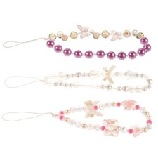 3 Pcs Beaded Anti-fall Mobile Phone Chain Bow Case Charm Lanyard