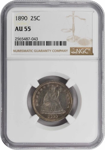 1890 Liberty Seated Silver Quarter AU55 NGC