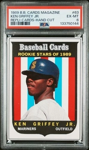 1989 BASEBALL CARDS MAGAZINE REPLI-CARDS #63 KEN GRIFFEY JR. HAND CUT PSA 6