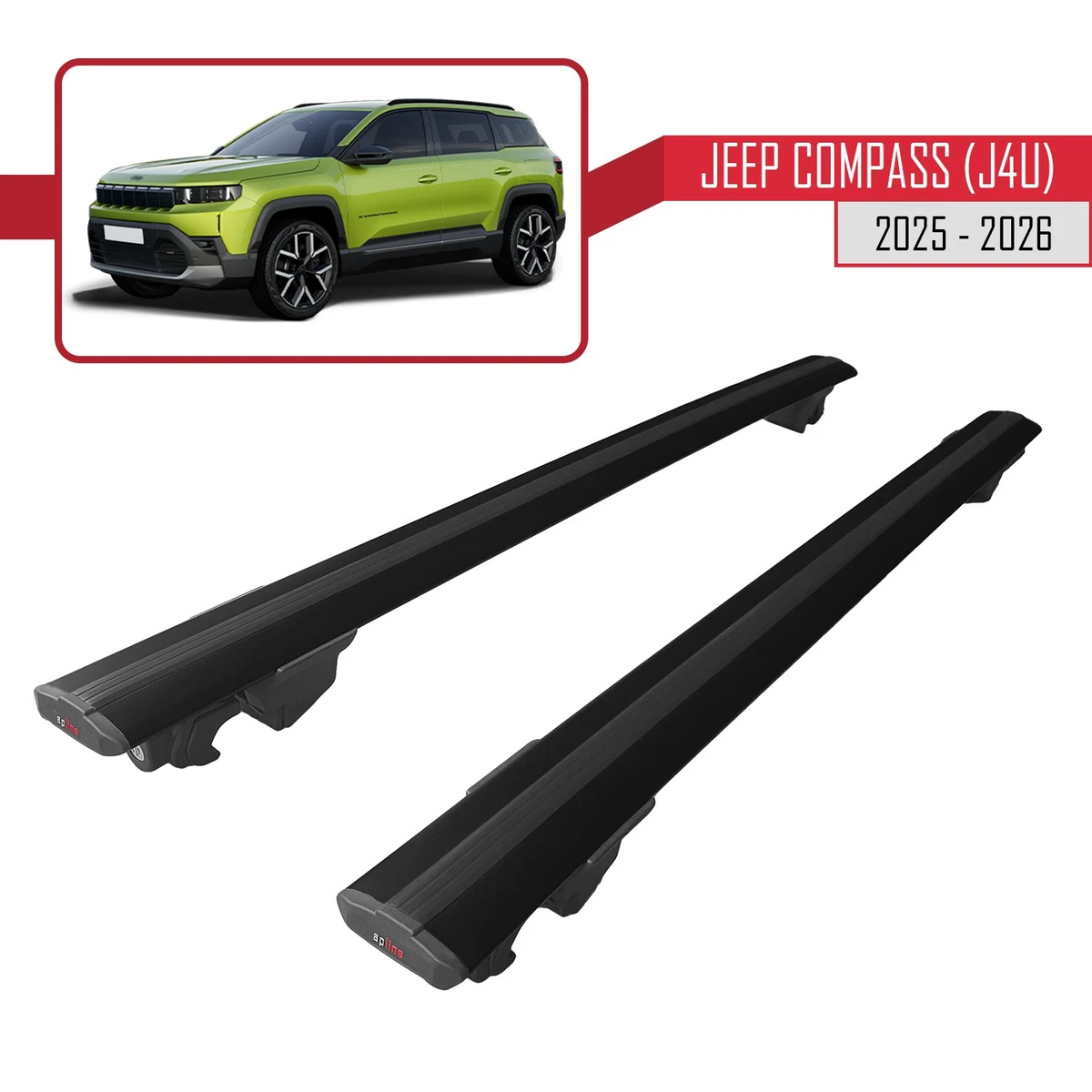 Apline ACE-2 Barres De Toit Aluminium – Compatible Jeep Compass 2017-2025 – Noir – Charge 75 Kg