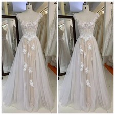 Boho Lace Appliques Wedding Dress V-Neck Backless Spaghetti Strap Bridal Gowns