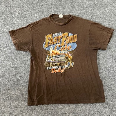 Gildan T-Shirt Mens XL Brown Bubba's Fast Food Cafe Graphic Truck Deer Casual