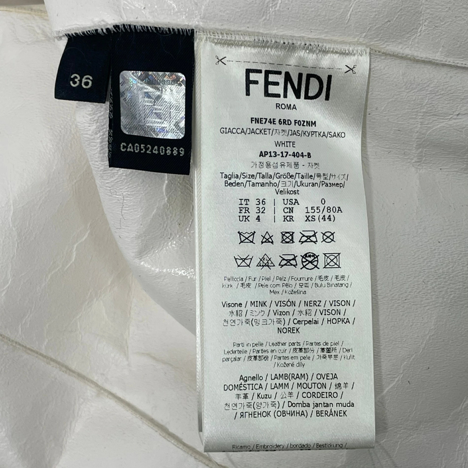 FENDI Leather Fur Floral Pattern Coat White Size 36 Excellent Condition thumbnail 5