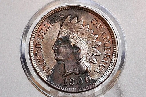 1900 Indian Head Penny - Uncirculated Condition, Discoloration - Discount Coin