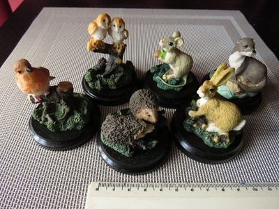 6 Miniatur Tierfiguren IGEL EULEN HASE OTTER ROTKEHLCHEN VOGEL SIEBENSCHLÄFER MAUS