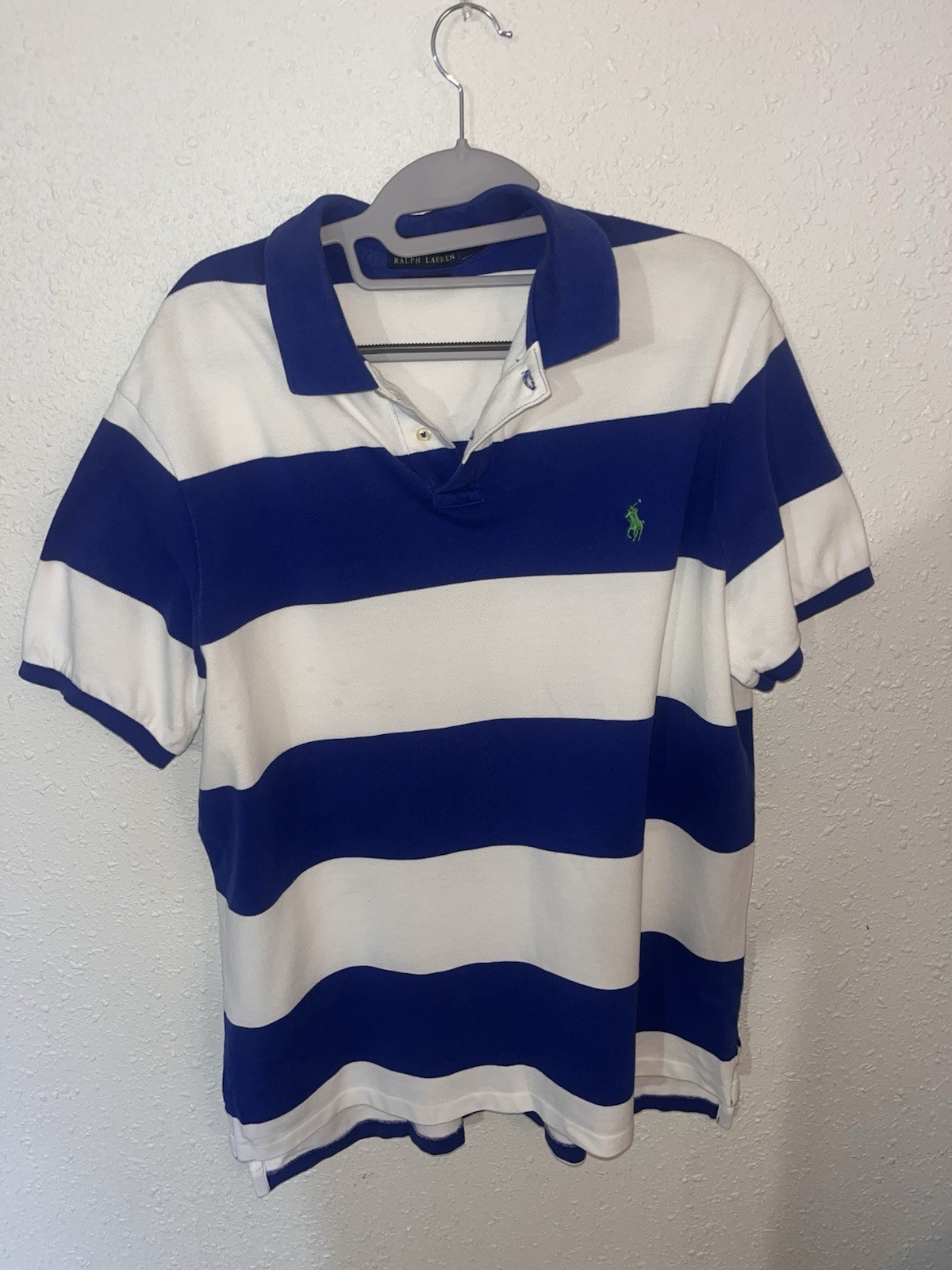 Vintage Polo Ralph Lauren Shirt Mens XL Blue White Stripe Rugby Polo Long Sleeve