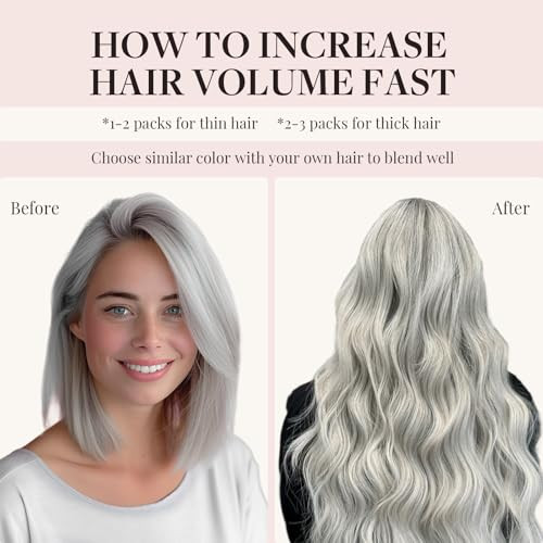 Human Hair Extensions Clip in,150g 9pcs Silver Gray 20 Inch-150g #Silver Gray - Picture 6 of 7