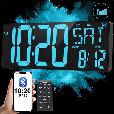 XREXS 17.2'' Large Digital Wall Clock Bluetooth Sync Time, Precise Large, Blue 
