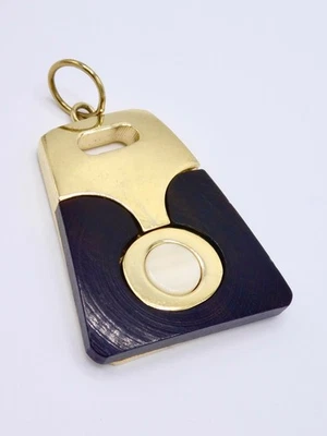 PIERRE CARDIN Pendentif Vintage métal doré Bois d'ébène et Os Années 70' - Photo 1/4