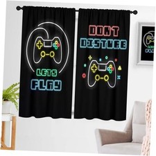 Kids Boys Window Curtain Gamer Gaming Video Game 42"W x 63"L Pack of 2 Black