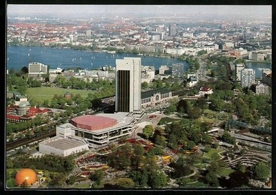 AK Hamburg, Blick vom Fernsehturm auf das Congreß-Centrum und Alster 