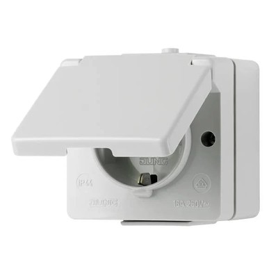 Jung 620WX Complete Schuko Socket with Folding Lid WG 600 Light Grey