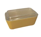 VTG Pyrex Solid Sunflower Yellow Ovenware Refrigerator Dish w/Ribbed Lid