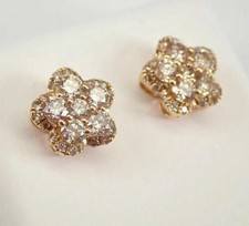 2Ct Real Moissanite Round Cut Cluster Flower Stud Earrings 14K Yellow GoldPlated