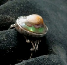 Vtg Mother Of Pearl Sterling Ring Size 6 Silver Green Purple Pink Oval Shell