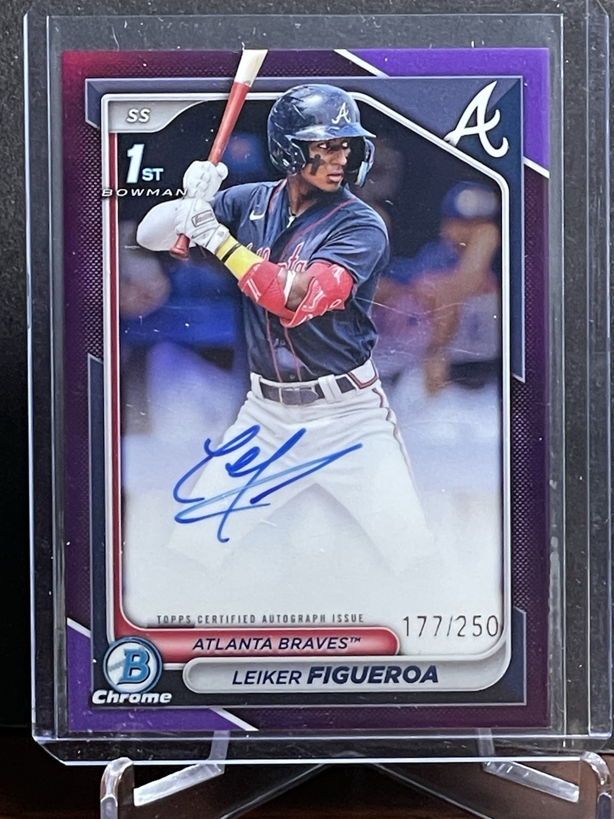 2024 Bowman Chrome #CPA-LF Leiker Figueroa 1st Bowman Purple Refractor Auto /250