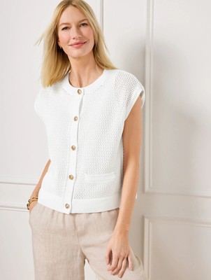 Mesh Stitch Sweater Shell Talbots, NWT $89.5, color WHITE