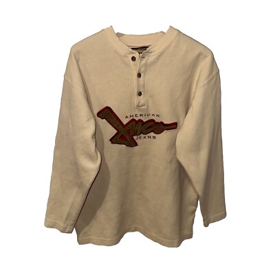 Vintage JNCO Jeans Button Henley Shirt Embroidered Size Large