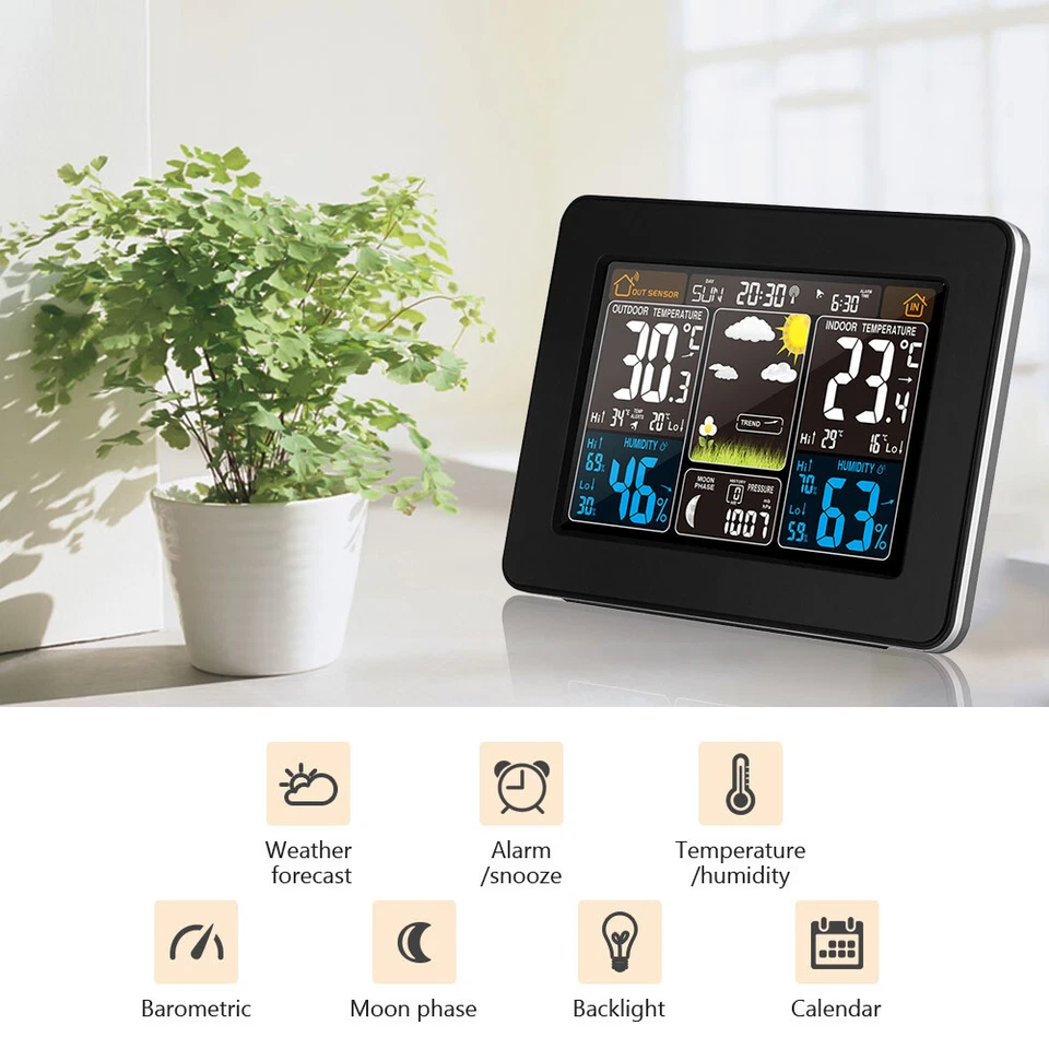 LCD Digital Wireless Weather Station Indoor Outdoor Thermometer Calendar Clock - Image 2 of 4