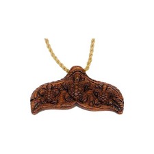 Hawaiian Jewelry Koa Wood Turtle Whale Tail Hand Carved Pendant Necklace