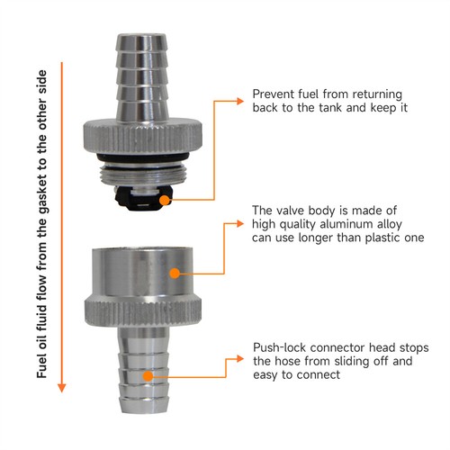 Non Return Check Valve One Way Petrol Fuel Diesel 2PCS Aluminium 10mm 3/8" SL - Picture 6 of 9