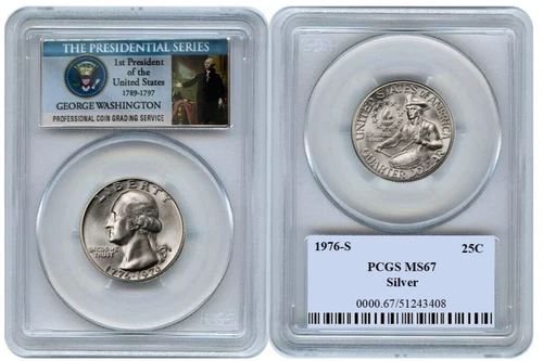 1976 S Silver Washington Quarter 25C PCGS MS67