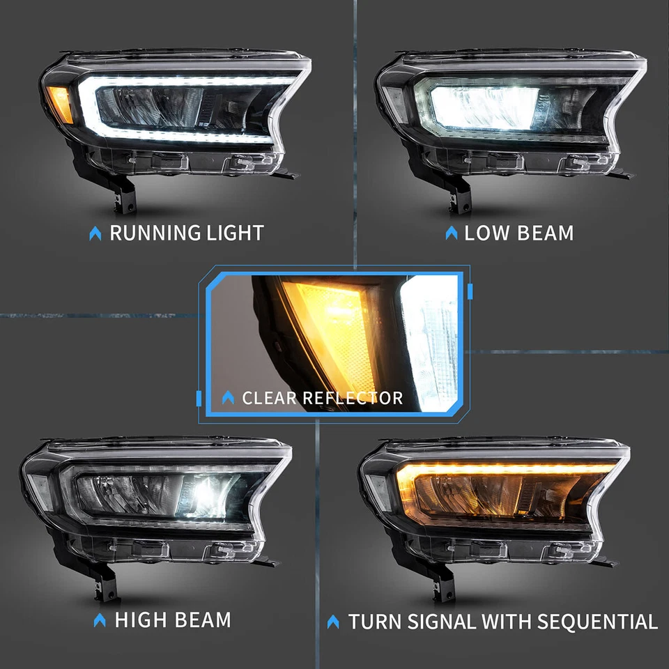 Juego de faros LED completos de doble haz VLAND para Ford Ranger 2015-2021 2017 2018 2019 Foto 2 de 4