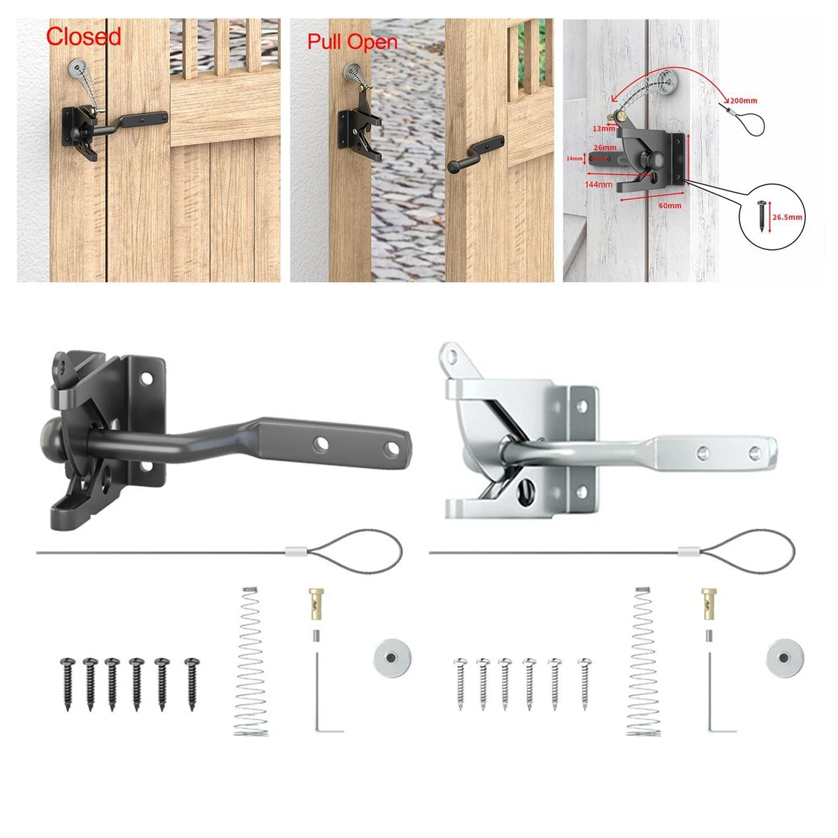 Fence Gate Latch Self Locking Hardware for Wooden Fence Backyard Secure Pool
