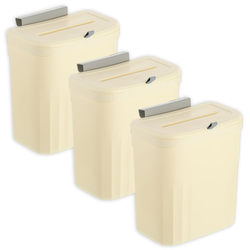 3 Pack Hanging Trash Can with Lid, 10L/2.6 Kitchen Compost Bin for under Sink or