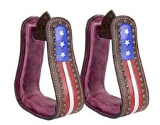 Tahoe Patriotic American Flag Leather Adult Stirrups Pair for Western Saddles