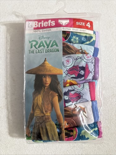 Raya The Last Dragon Girls 6 Pair 100% Cotton Briefs Panties Assorted Size 4