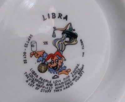 Vintage Ceramic Libra Astrology Ashtray Scales Clown Libra