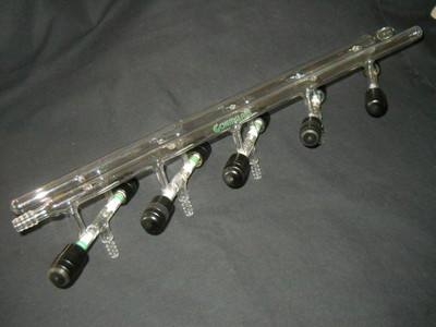 Chemglass 5-Port Inert Gas Vacuum Manifold with 45° Chem-Vac Valves (0-4mm)