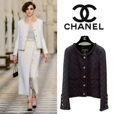 CHANEL 2021 M tiers D'Art 21A Jacquard Little Black Jacket CC Logo embossed FR40