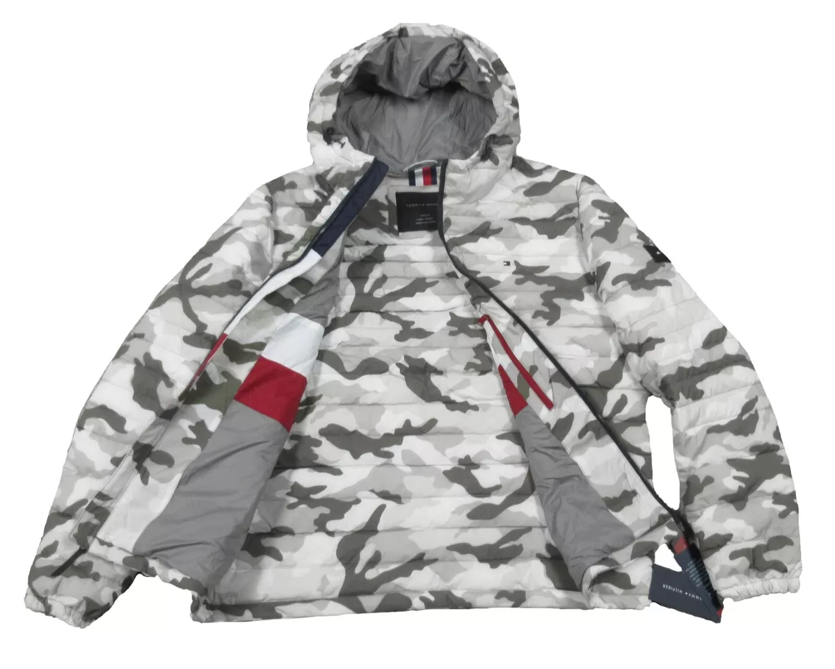 Tommy Hilfiger Men s White Camo Ultra Loft Filled Hooded Puffer Jacket 225