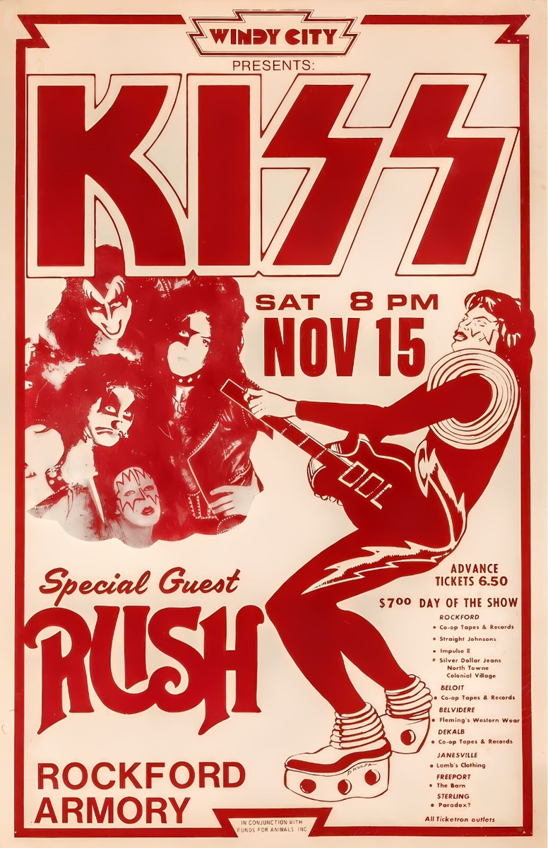 KiSS 11x17 Tour Poster With Special Guest Rush 1974 North American KiSS 11x17 Tour Poster With Special Guest Rush 1974 North American