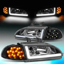 FOR 1992-1995 HONDA CIVIC PAIR LED DRL+TURN SIGNAL HEADLIGHT CORNER LAMPS BLACK